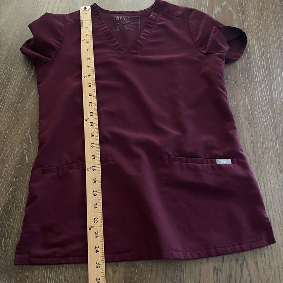 Figs Casma 3 Pocket Scrub Top Women XXS Burgundy Tech Collection Medical Nursing - Picture 9 of 9
